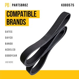 PartsBroz K080575 Micro-V Serpentine Drive Belt - Compatible with Gates Dayco Bando ACDelco Goodyear Continental - Replaces JK8-582, 979066, K080575HD, 8K575, 200935, 201171, 201172, 202080, 202660