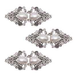 WANDIC Cloak Clasp Fasteners, 3 Pairs White Clips with Rhinestone Vintage Cape Clip Hooks and Eyes Clasps Cardigan Clips for Sweater Shawl