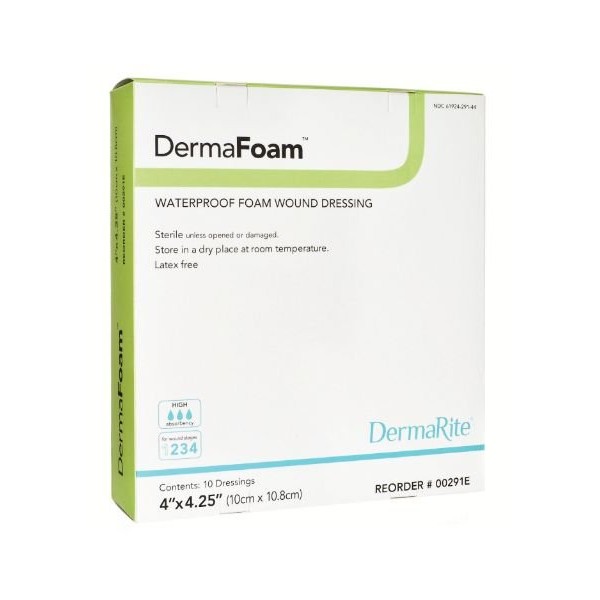 DermaFoam Foam Waterproof Wound Dressing 4" x 4.25" (Box/10) # 00291E