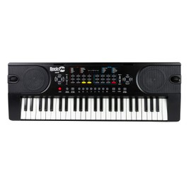 RockJam 49 Key Keyboard Piano with Power Supply, Sheet Music Stand, Piano Note Stickers & Simply Piano Lessons, Black