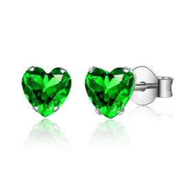 CERSLIMO Silver Heart Stud Earrings - Titanium Steel, 5mm Cubic Zirconia, Hypoallergenic, Cartilage/Tragus/Sleeper, Green