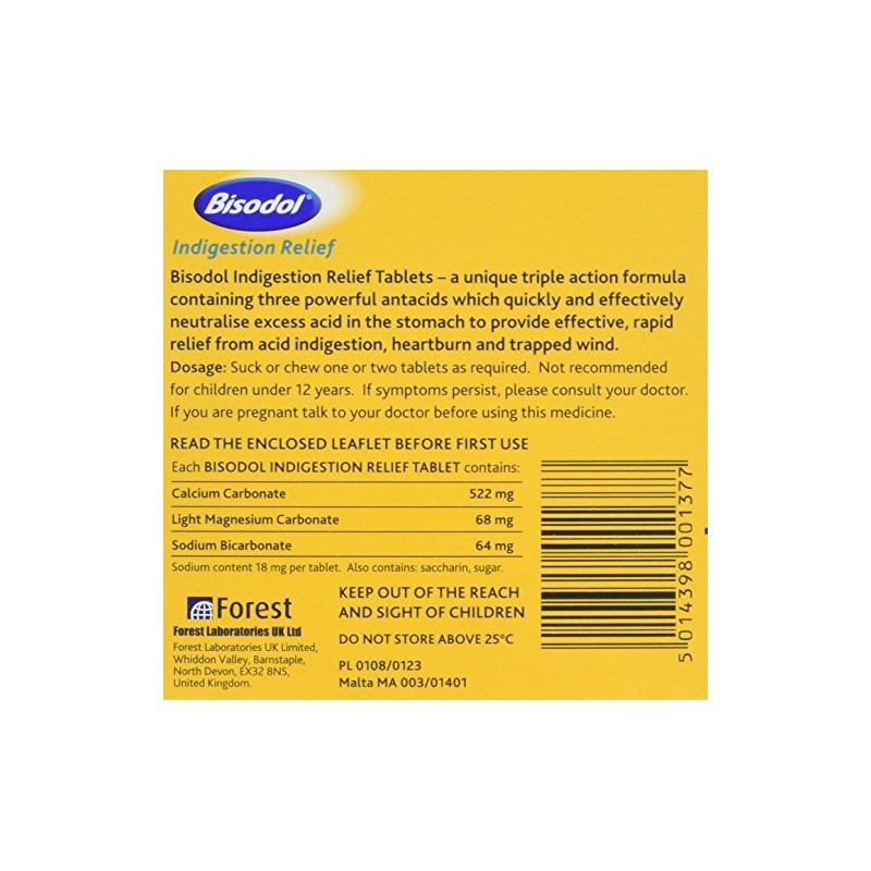 Bisodol Indigestion Relief Tablets - 100 Tablets Fast Relief to