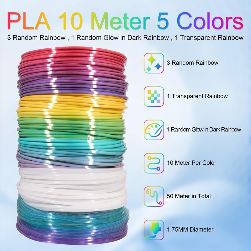 MIKA3D 5 Colors 3D Printing Pen Filament Refill, Each 10m,
