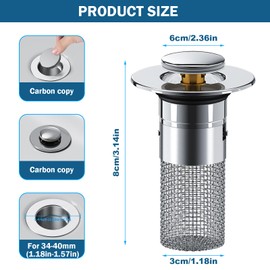 Set of 2 Drain Plugs, Sink Plugs for 34-40 mm Drain Strainer Sink with Strainer for 34-40 mm Sink Plug with Hair Strainer Plug