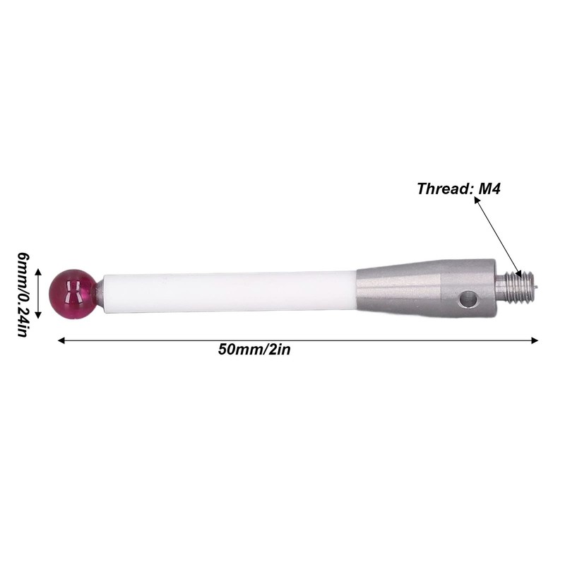 Stainless Steel Ceramic CMM Probe Pin, M4 Thread Shaft, 6mm