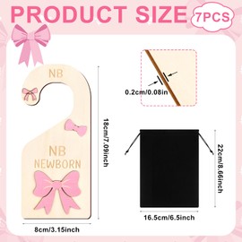 HCEWSBFD 7pcs Coquette Pink Bow Baby Closet Organizer 3D Pink Bow Baby Wood Closet Dividers Double-Sided Baby Wardrobe Hanger Organizer Infant Clothes Size Dividers Hanger Organization Nursery Decor