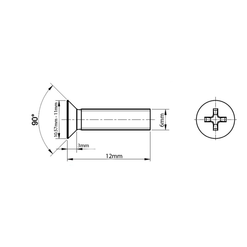 M6 (6mm x 12mm) Black Zinc Flake Phillips Countersunk Machine