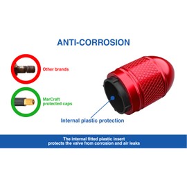 MarCraft Bullet Corrosion Resistant (Red) Aluminium Tyre Wheel Alloy Valve Caps Dust Caps (4 Pack) Universal for Cars, SUVs, Bicycles, Motorcycles, Trucks | Plastic Insert | Screw-On