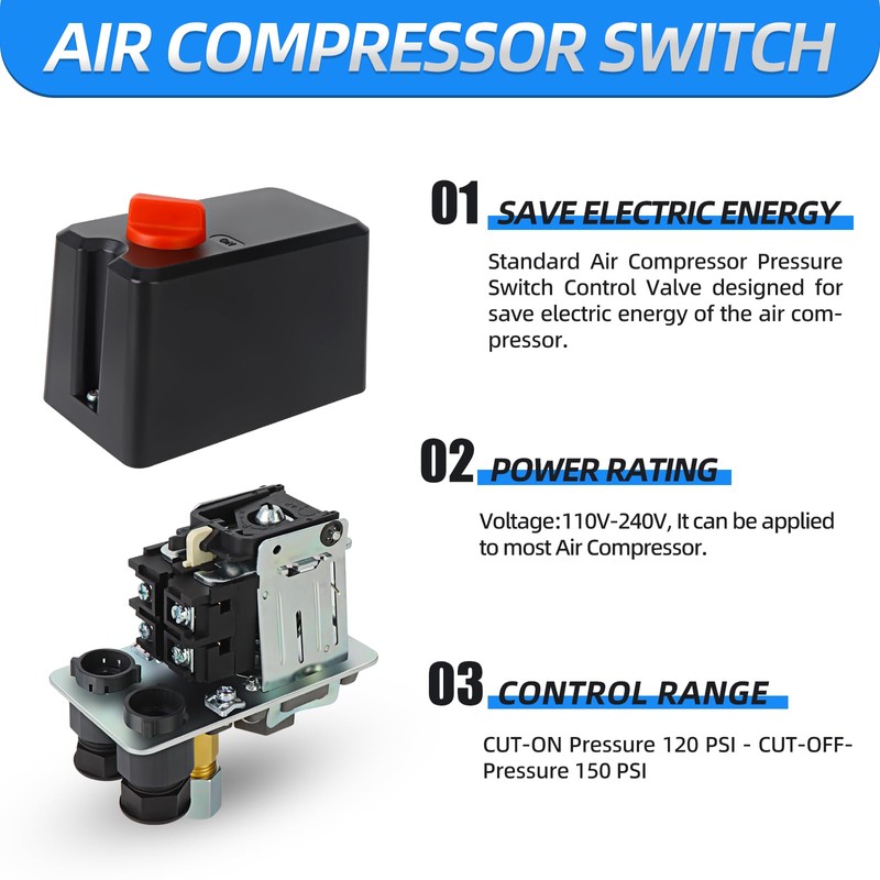 MEANLIN MEASURE Air Compressor Pressure Switch Control Valve 120-150 PSI