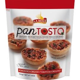 La Mole Tomato & Oregano Pan Tosto, Oven Toasted Brushetta. Best Served with Meats, Soft Cheeses & Tomatoes or Partnered with Dips and Soups, Kosher Friendly, 150g Bag