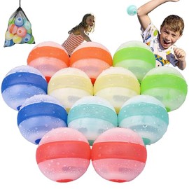 Reusable Water Balloons,Refillable Water Balloons Quick Fill,Soft Silicone Water Splash Balls for Toddler Age 4-12,Self Sealing Water Toys for Kids Summer Games,Outdoor Beach/Pool Party(12pack)