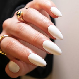 24Pcs White Short Medium Almond Press on Nails with Solid Color Design, Glossy White False Nails Gel Glue on Nails, Solid Color Manicure Art Acrylic Fake Nails Stick on Nails for Coquette Women Girls