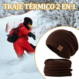 Gorro de Invierno para Hombre Mujer,Conjunto Gorros y Bufanda con Forro de Lana,Gorros de Punto Cálido para Nieve,Esquiar, Escalar