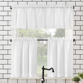 No. 918 Martine Microfibre Valance and Tier Set, Semi Clear, 54 x 45-inch, White