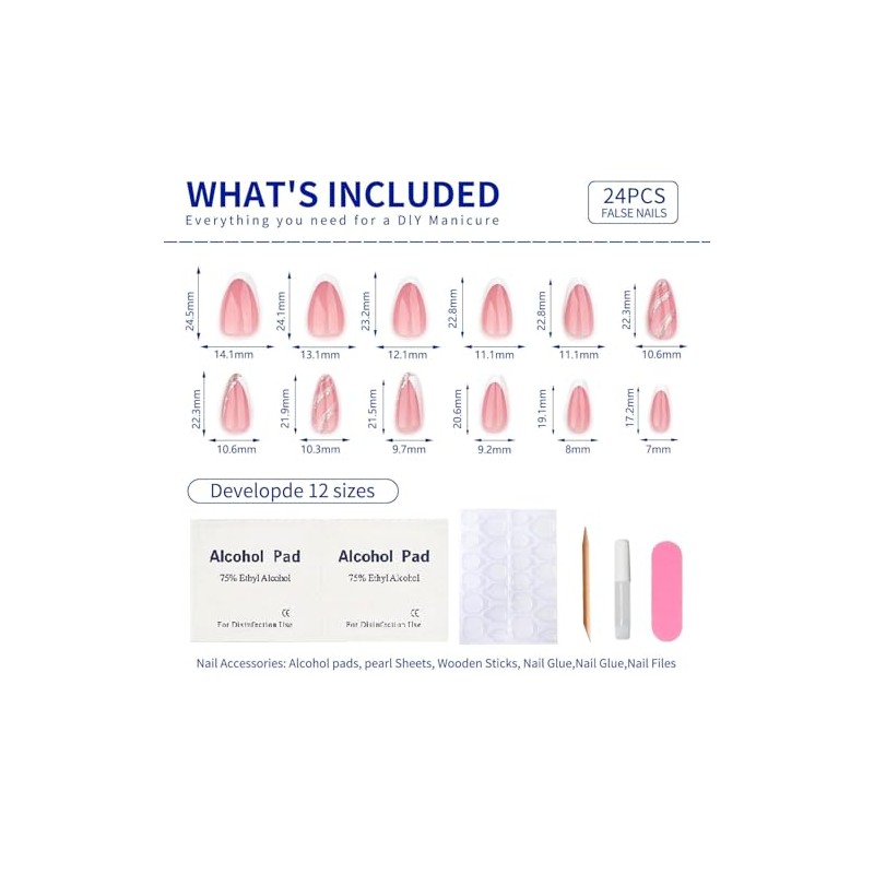 24 Piezas de Uñas Postizas a Presión, Uñas Falsas Cuadradas