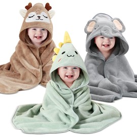Moorstdel 3 Pcs Hooded Baby Towel, unique Animal Design Baby Towel Set with Hood, Ultra Soft Newborn Towels, Super Absorbent, baby essentials for newborn, for Newborn Baby Boy and Girl, 80x80cm