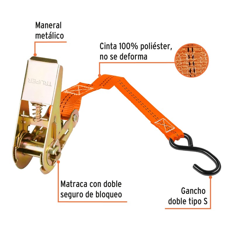 Truper SU-400R, Juego de 2 sujetadores con matraca carga máxima