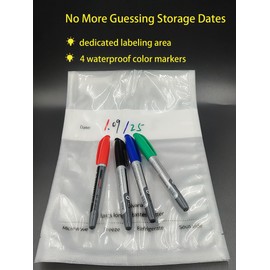 Vacuum Sealer Bags With Date Tracking: Dedicated Labeling Area, 4 Waterproof Markers, 120 BPA-Free Quart Bags (8"x12"), Heavy Duty, Commercial Grade for Sous Vide, Meal Prep