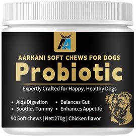Aarkani Probiotic Supplement for Dogs – Vet-Formulated Soft Chews for Digestive Health, Stomach Relief & Immune Support – Chicken Flavor – 90 Count
