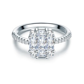 Trilani Women's Solitaire Ring 925 Sterling Silver with Cubic Zirconia Brilliant Cut / Emerald Cut Silver Ring Proposal Ring Engagement Ring, Silver, Cubic Zirconia