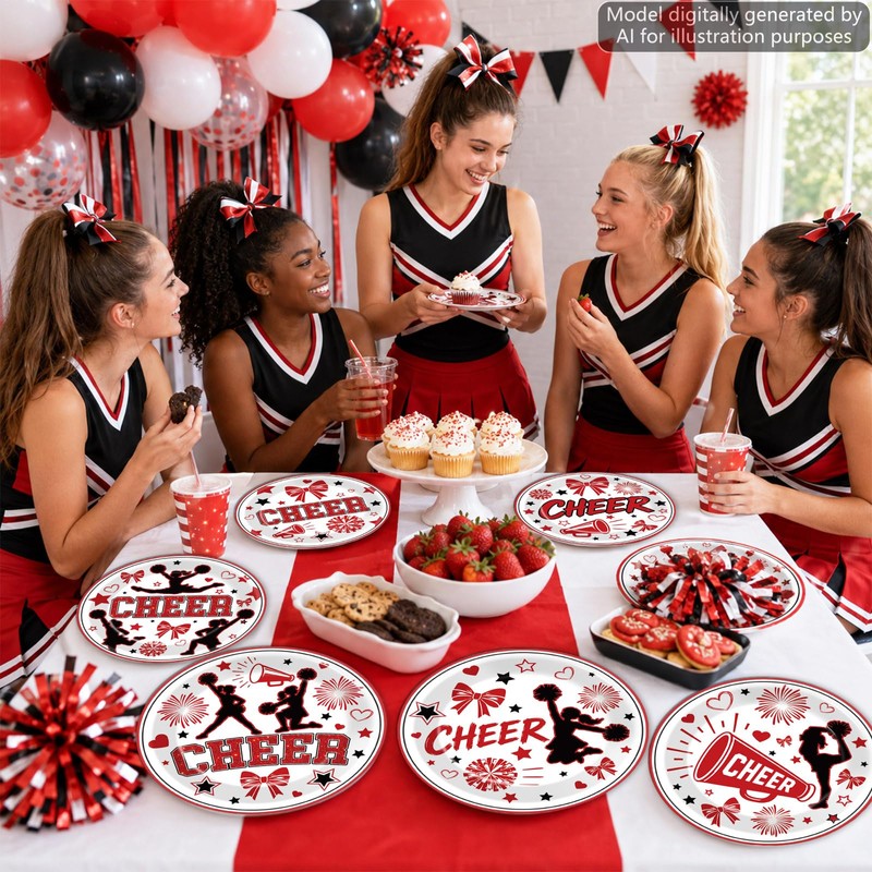 60Pcs Cheer Plates Party Supplies Decorations Cheerleader