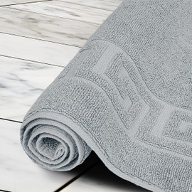 Canadian Linen Everest Luxury Bath Mats, 2 Pack, 20”x32”, Lightweight Quick Dry Greek Key Design Cotton Bathmats [Not Bathroom Rug] Soft Shower Mat Absorbent Floor Towels, Washable Tub Mat, Light Grey