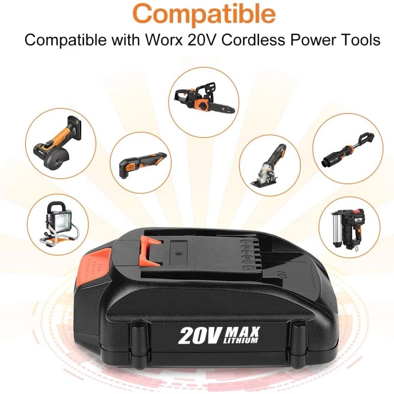 For WORX 2pack For WORX 20V MAX Extend Lithium Battery