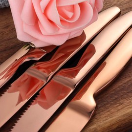 DOCBLACK Stainless Steel Steak Knives set of 8 Serrated Steak Knife Sets with Sharp Blade, 8.66 Inches(22 CM) Silverware Cutlery Table Knives for Steak (Rose Gold)