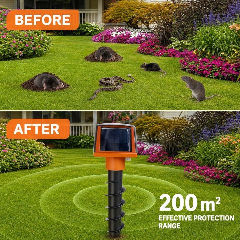 Solar Animal Repeller for Lawns and Gardens - Double-Sided Solar