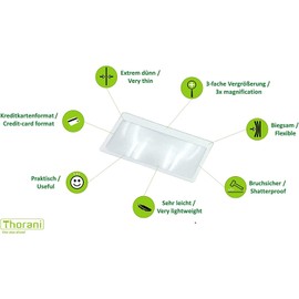 THORANI Pack of 3 Pocket Magnifiers in Credit Card Size - Small Card Magnifier with 3x Magnification, Ultra Thin, Flexible and Shatterproof