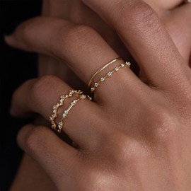 ZHESHY Gold Ring Set Women 14 Carat Gold-Plated Gold Rings Gold Ring Stacking Rings Zirconia Finger Ring Knuckle Rings Thumb Rings Waterproof Statement Ring Gold Jewellery for Women Girls Size 52-62,