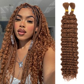 LPARMJIT Deep Bulk Hair For Braiding Hair, 18 Inch Deep Wave Bulk Hair for Braiding Wet and Wavy Quality Synthetic Micro Braiding Hair Extensions for Boho Braids, 2 Bundles/Pack (30#, 24 Inch (1
