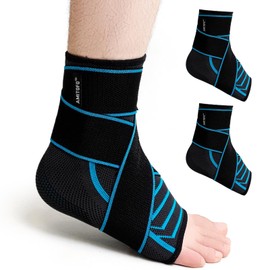 AMITOFO Ankle Brace Foot Support: Plantar Fasciitis and Achilles Tendonitis Relief, Heel Support for Men and Women with Strap for Foot Swelling and Compression (Pair, Black Blue, Large)