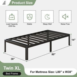 Lutown-Teen 14 Inch Twin XL Bed Frames with Rounded Corner Legs, 1000 LBS Heavy Duty Metal XL Twin Platform No Box Spring Needed, Noise Free, Easy Assembly, Black