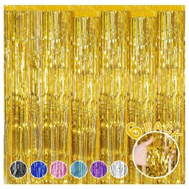 Paquete de 6 cortinas de telón de fondo con flecos de lámina dorada de 3.3 x 8 pies, cortinas de telón de fondo para decoración de fiesta, decoración de fiesta, baby shower, boda, cumpleaños, decoraciones de Navidad