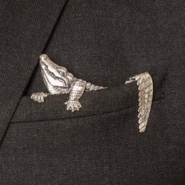 CRIZAN Alligator Brooch Pin, Silver, Vintage Textured Crocodile Design, Metal Lapel Pocket Accessory for Men (Alligator)