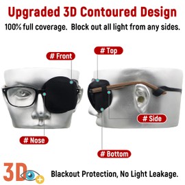 Parche para ojos astrópico de seda 3D para adultos y niños | Parche médico para gafas (Balck, ojo izquierdo)