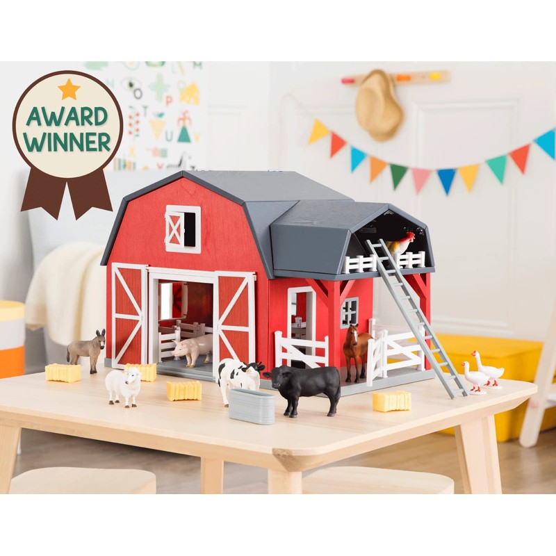 Terra by Battat – 20 Pieces Wooden Animal Barn Toy