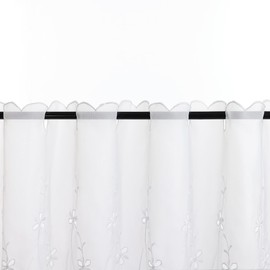 Delien Voile Bistro Curtains for Kitchen, Transparent Panel Curtain, Country House Short Curtain, Modern "Floral Branch", Embroidered Curtain with Drawstring, W x H 90 x 30 cm, White