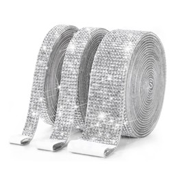 3 rollos de cintas autoadhesivas de diamantes de imitación, tiras plateadas de diamantes de imitación de 3 yardas, rollo de cinta de diamantes de imitación con diamantes de imitación brillantes para