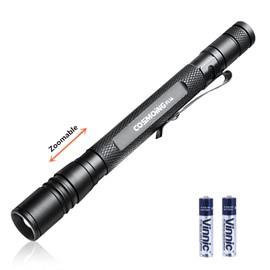 COSMOING LED Pen Flashlight, Zoomable 3 Modes Pen Light Flashlight with 2AAA Battery, Waterproof Pocket Size Flashlight Perfect for Emergency, Inspection, Repair