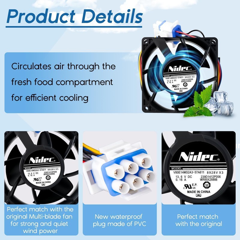 Upgraded WR60X26866 (OEM) Refrigerator Evaporator Fan Motor for GE Refrigrator,