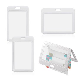 Bieiyhe Pack of 4 Transparent Card Holder Hard Plastic ID Card Holder Business ID Card Holder Credit Card Holder Plastic Key Card Case Badge Holder for Credit Cards White