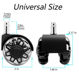 Office Chair Caster Wheels Set of 5,2 inch Heavy-Duty Rollers Chair Wheels,Universal Size 11x22mm,Rubber Mute Chair casters for Hardwood Floors Carpet and Mats.
