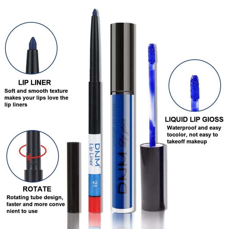 AMY'S DIARY 2pcs Blue Matte Lip Liner and Lipstick Makeup