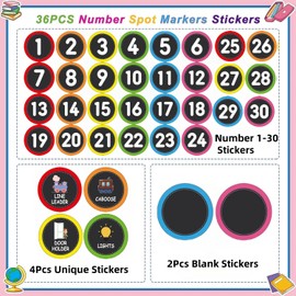 36 Pcs Line Up Floor Spots, Carpet Spot Markers with 1-30 Numbers and Other Floor Markings, Sticky Carpet Floor Spots Markers for School Home Room