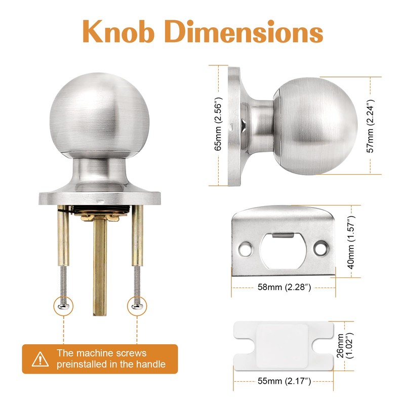 Probrico Round Passage Door Knobs Handles for Hall/Closet Brushed Nickel