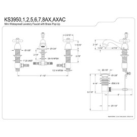 Kingston Brass KS3952AX Restoration Mini Widespread Lavatory Faucet with Metal Cross Handle, Polished Brass, 4-Inch Adjustable Center