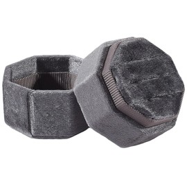 SOFPLATE 2 x 2 x 1.9 Inch Velvet Ring Box with 3 Slots Jewellery Holder for Couples Octagonal Plastic Grey Elegant Rings Gift Keepsake Organiser Display Storage Box for Marriage Proposal Verlo