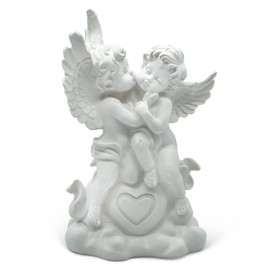 FeinKnick Large Angel Couple as Decorative Figurine – Loving Angel Figure with Heart 25 cm Tall Made of Marble in White – Sculpture Decorative Angel as Decoration – Angel as a Symbol of Connection of